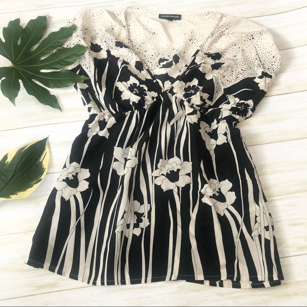 Warehouse London black and cream flutter shirt 4